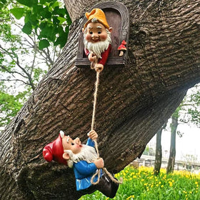 WPJFMXZ tree face gnome hanging detail highlights playful peeking pose