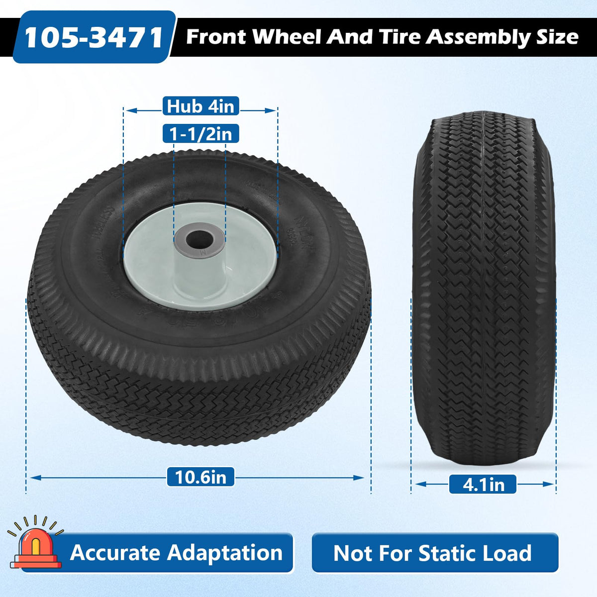 WPL front wheel and tire for Exmark Quest Z-Turn, smooth turns with less turf wear