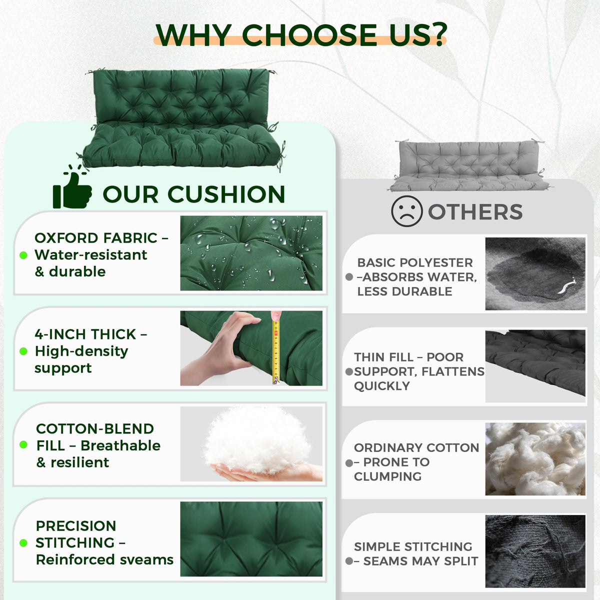 WQlittuK cushions provide comfort with 4-inch padding during lounging.