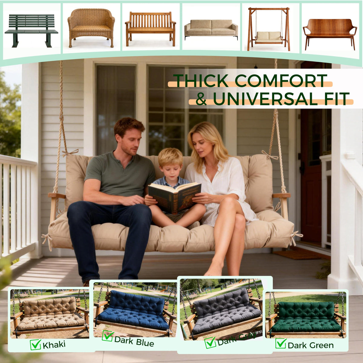 WQlittuK seven-strap design keeps cushions secure on swings.