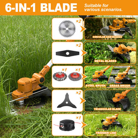 WQZXRTHY weed wacker six-blade system for versatile yard tasks.