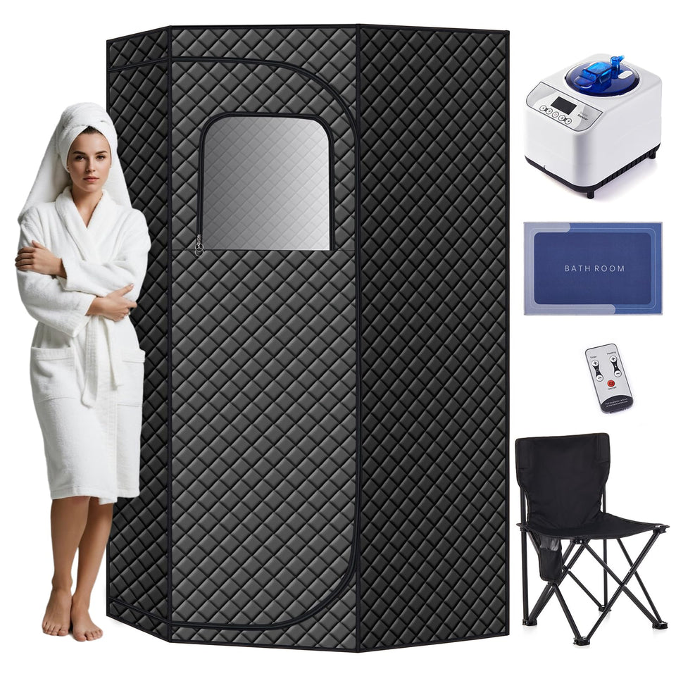 WR-Persist pentagon sauna setup shows compact portable design for private home spa relaxation.