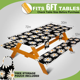 Wrakus fitted picnic table cover bench shows snug fit for weather-resistant outdoor seating.