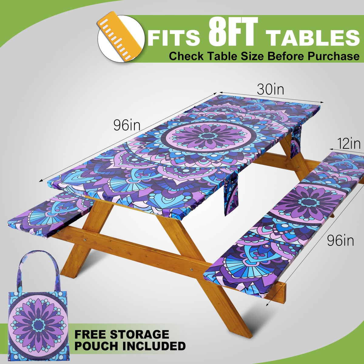 Wrakus picnic bench cover snug on a standard 8 ft bench for a clean setup.