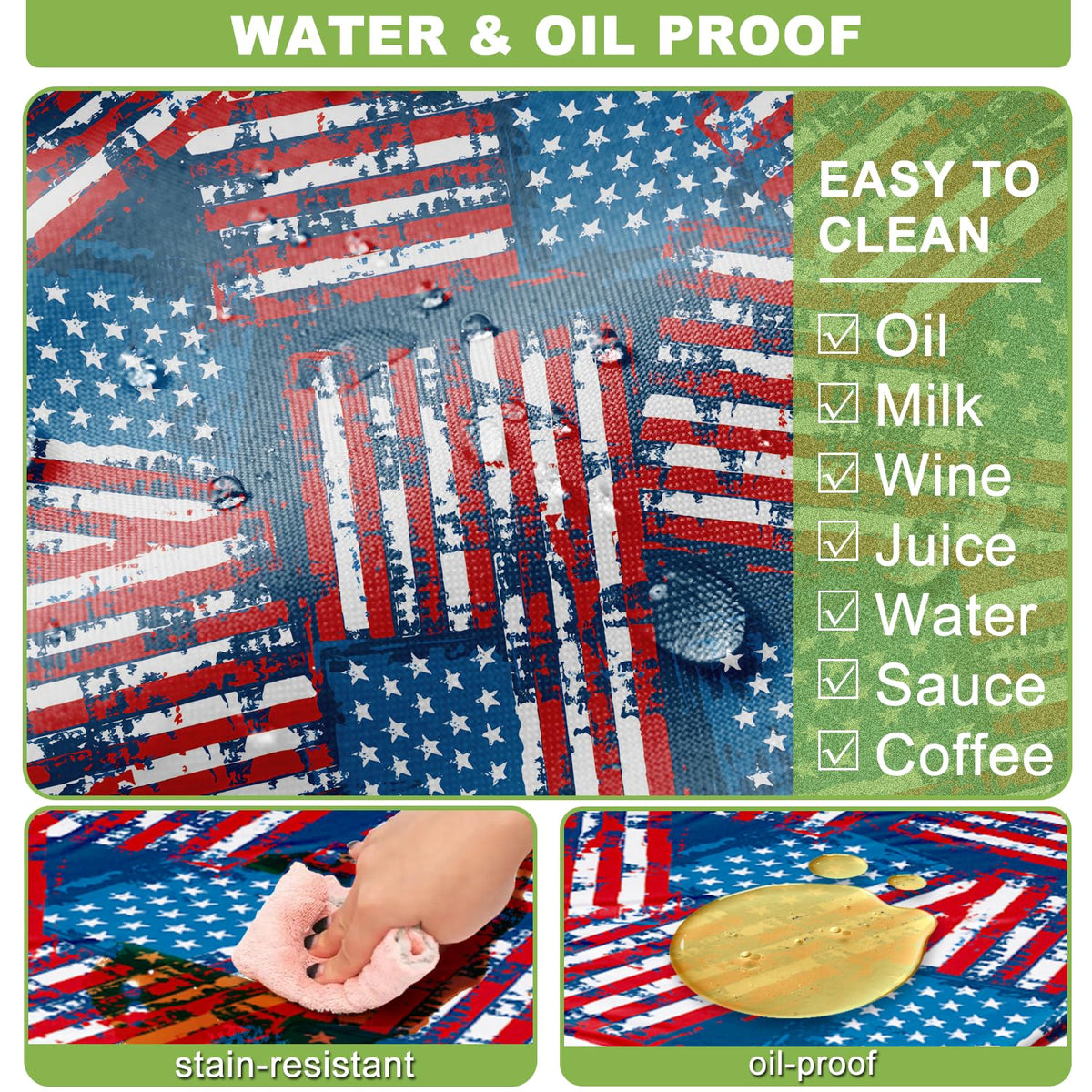 Wrakus polyester material, waterproof and stain-resistant for outdoor use.