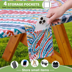 Wrakus tablecloth with storage pockets keeps napkins and phones neatly organized.