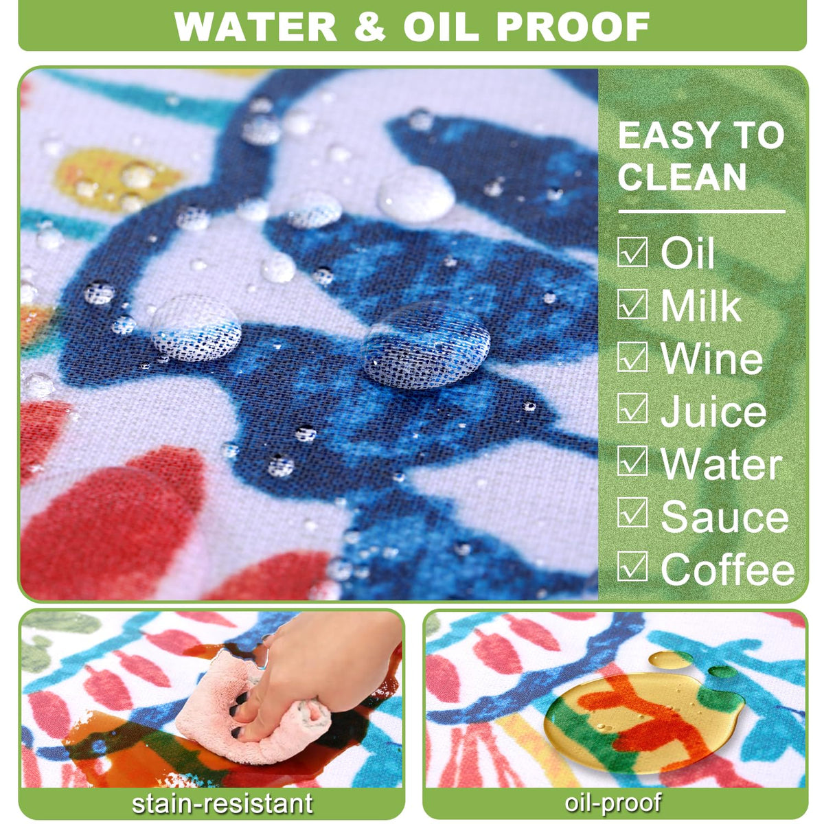 Wrakus waterproof polyester fabric protects surfaces during outdoor meals.