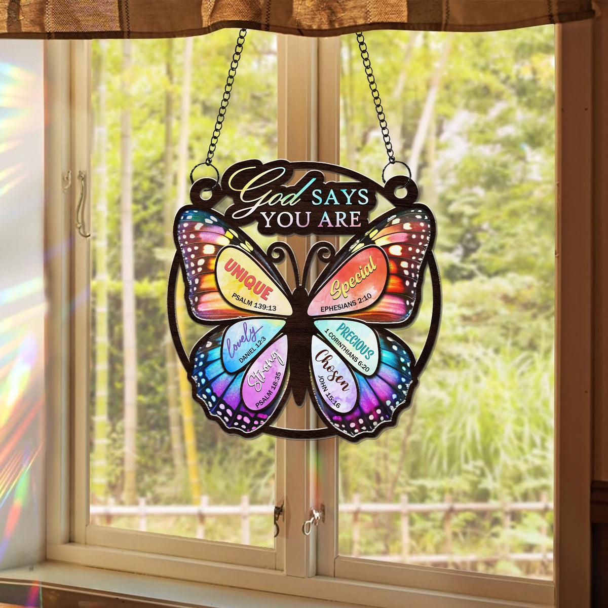 Wrappiness Bible verse butterfly wings suncatcher adds color and faith to any room