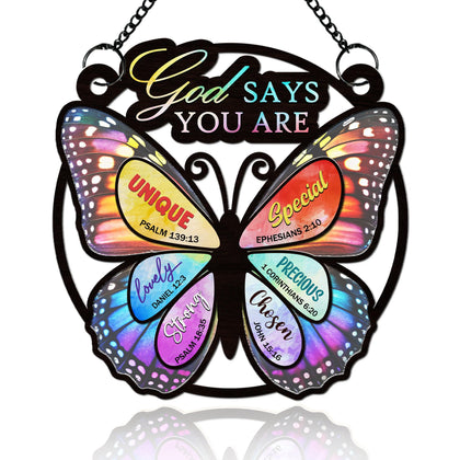 Wrappiness God Says You Are suncatcher 8in in window offers daily inspiration