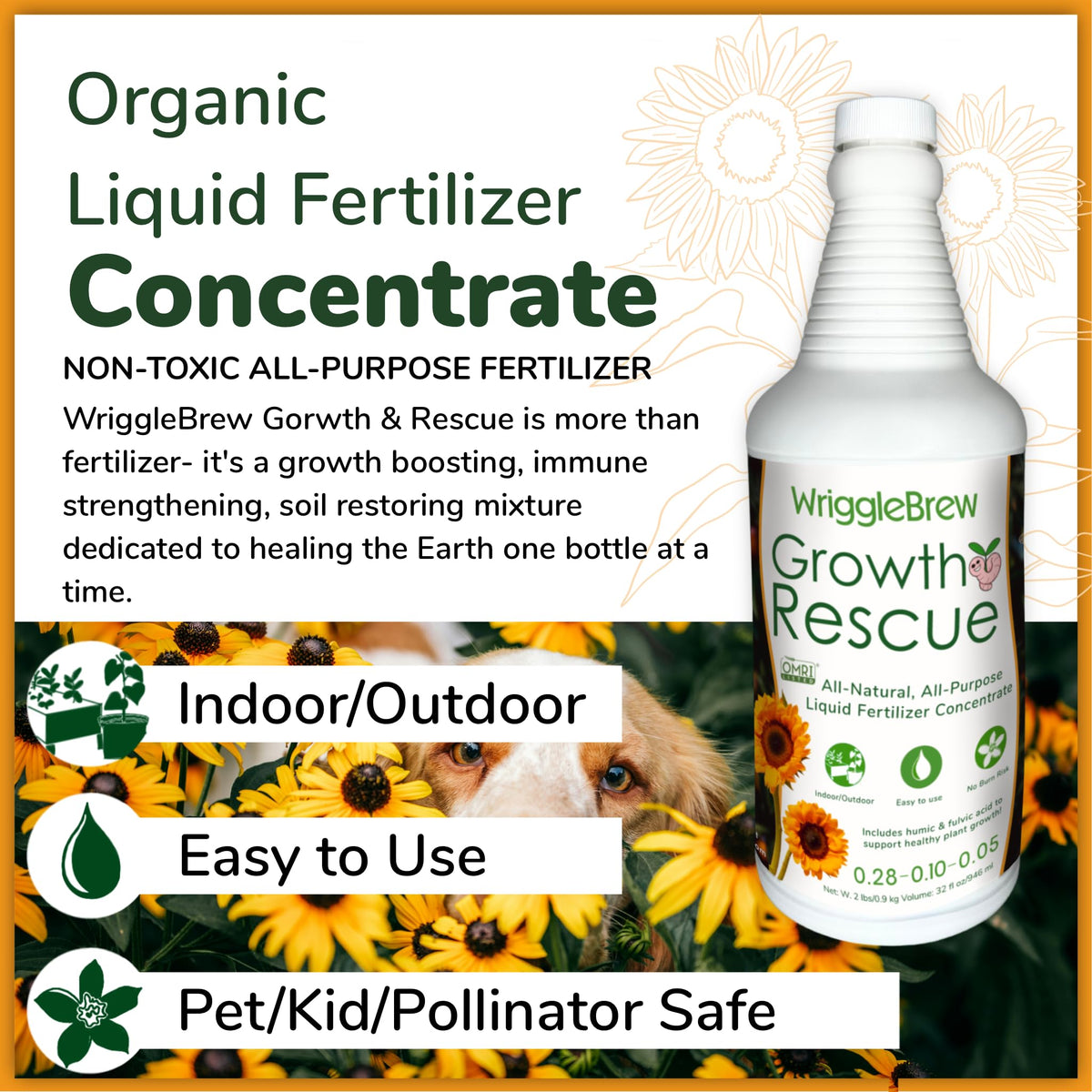 WriggleBrew applied to garden vegetables, supporting soil health and growth.