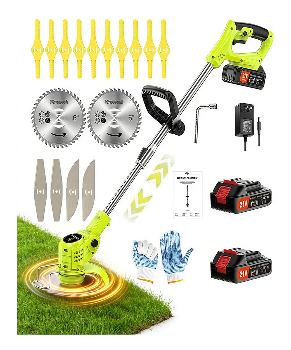 Wrneaoch 21V weed wacker in action showing cordless trimming power