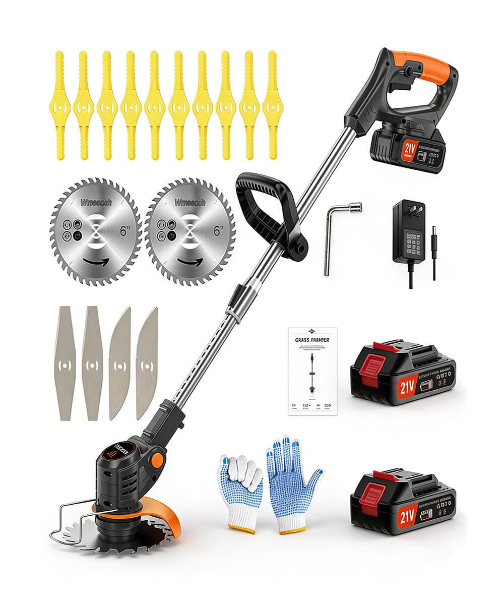 Wrneaoch 21V cordless weed wacker in use for precise edging and trimming.