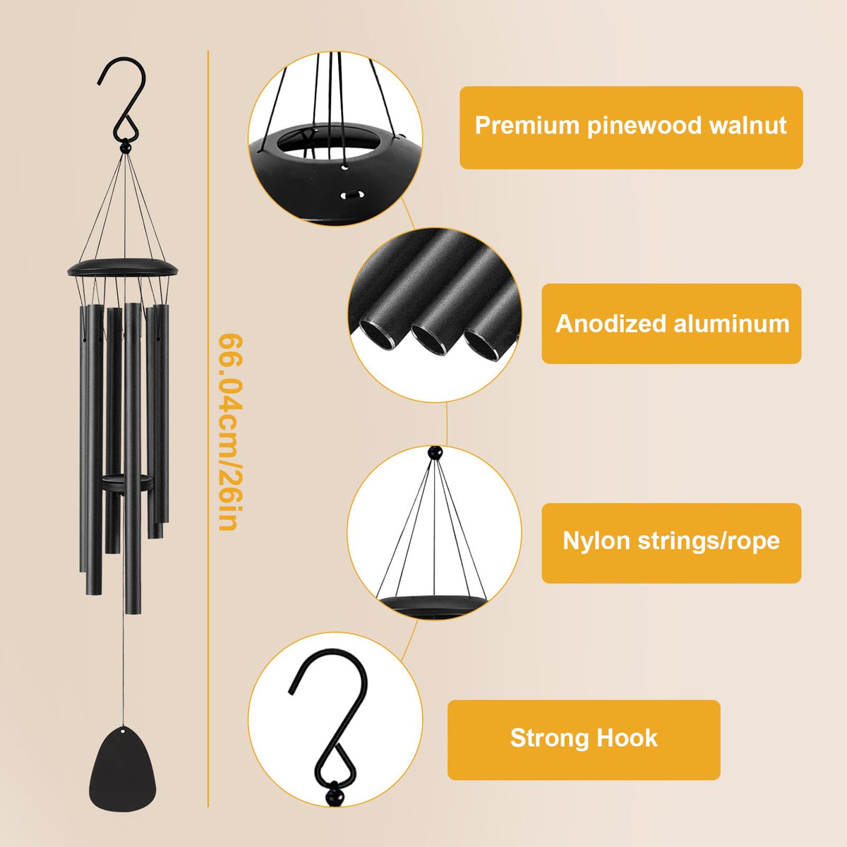 Wrseler Wind Chimes garden sound enhances tranquil backyard ambiance.