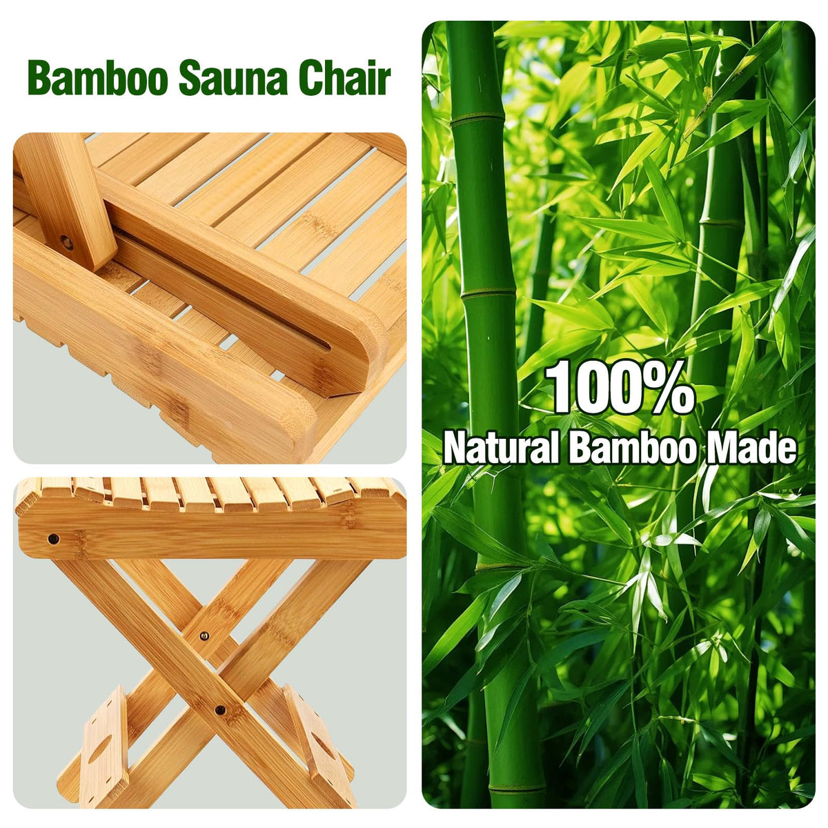 WSBXBB Bamboo Sauna Chair curved seat with slats for comfort and drainage