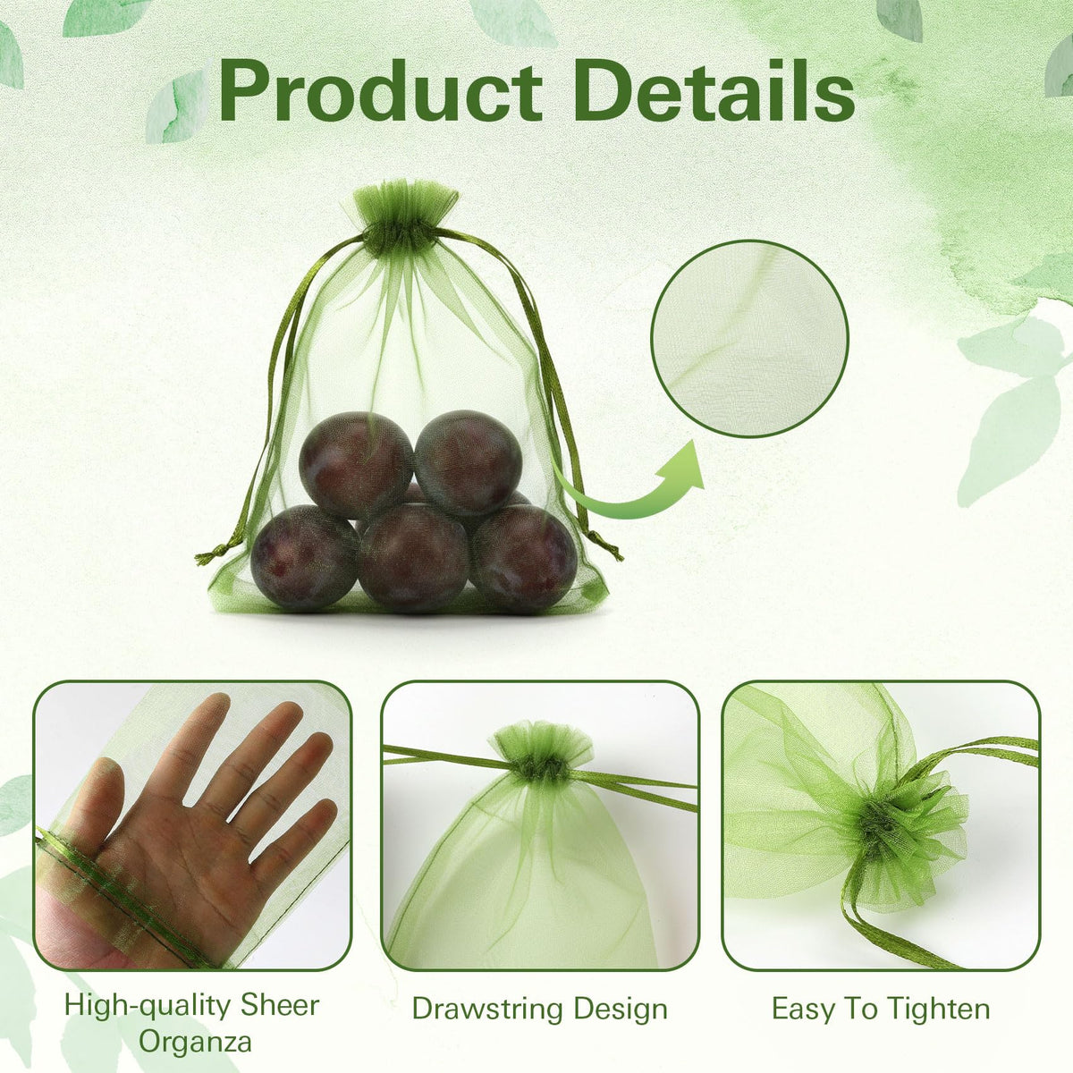 WSepascI fruit-protection-bags-6x9-green easy double-drawstring design for quick installation and removal.