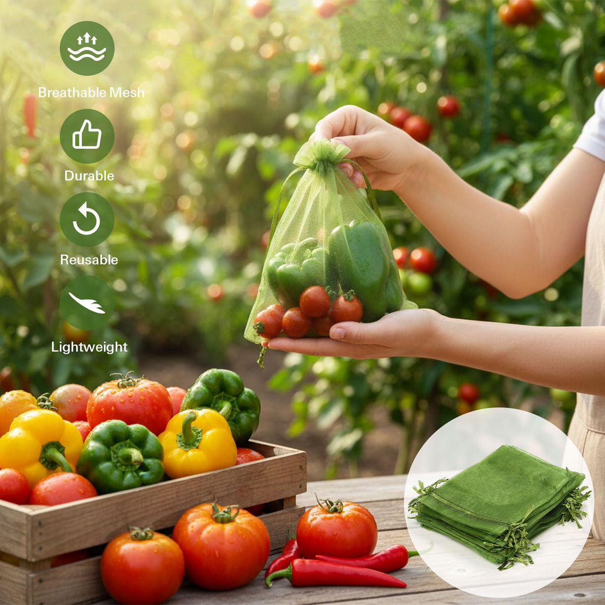 WSepascI fruit-protection-bags-6x9-green lightweight mesh minimizes branch weight.