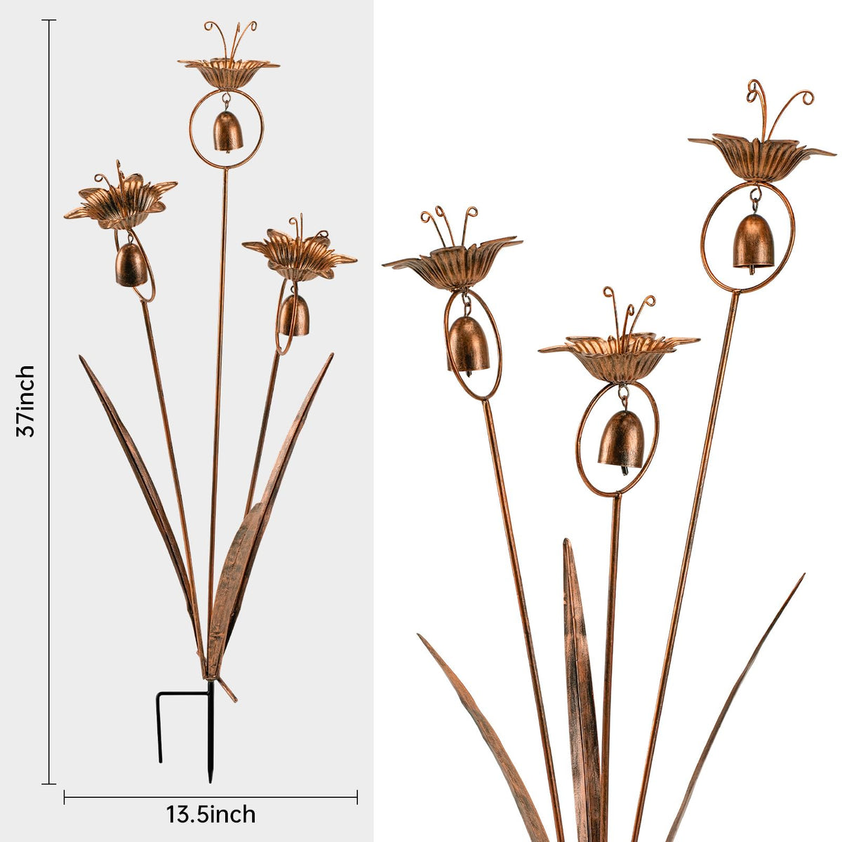 WSgift bronze wind chime with copper flowers enhances garden ambiance.