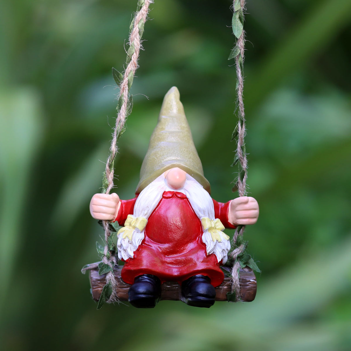 WSHMZYHOME wooden swing accent on durable resin gnome.