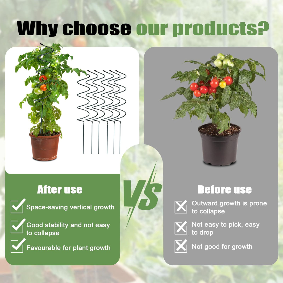 Wshxjzyay Tomato Twist Stake spiral enables vertical growth in compact spaces.