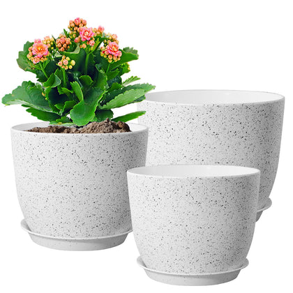 WSMKSZ 10 inch speckled white plant pot with drainage holes for healthy indoor plants.