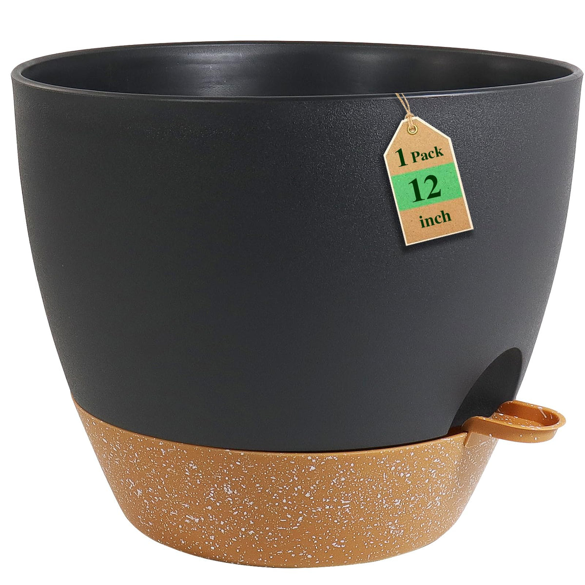 WSMKSZ 12-inch self-watering pot with deep reservoir for steady moisture.