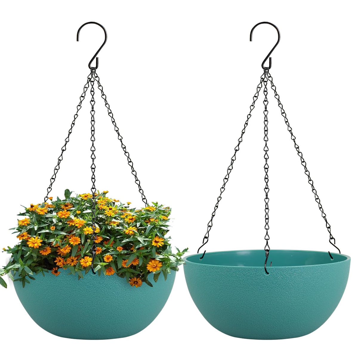 WSMKSZ 13-inch hanging planter in blue green with drainage holes for indoor and outdoor use