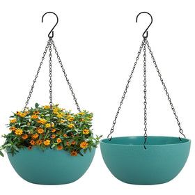 WSMKSZ 13-inch hanging planter in blue green with drainage holes for indoor and outdoor use
