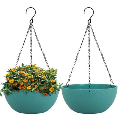 WSMKSZ 13-inch hanging planter in blue green with drainage holes for indoor and outdoor use