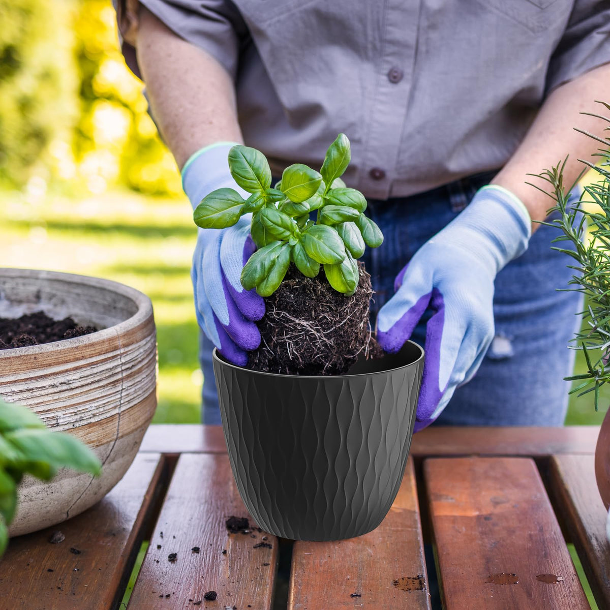 WSMKSZ pot with drainage holes and saucer for tidy water management