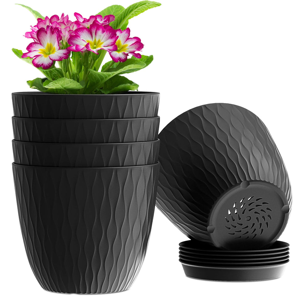 WSMKSZ 6 inch ripple black pot showing textured surface for chic indoor decor