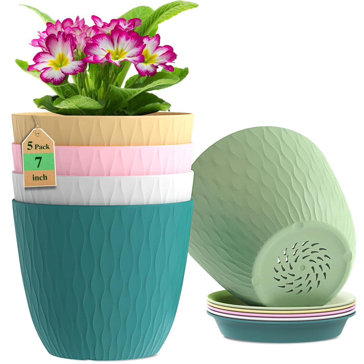 WSMKSZ 7-inch plant pot with ripple texture for stylish indoor displays.
