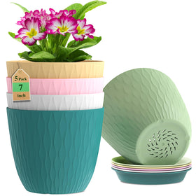WSMKSZ 7-inch plant pot with ripple texture for stylish indoor displays.