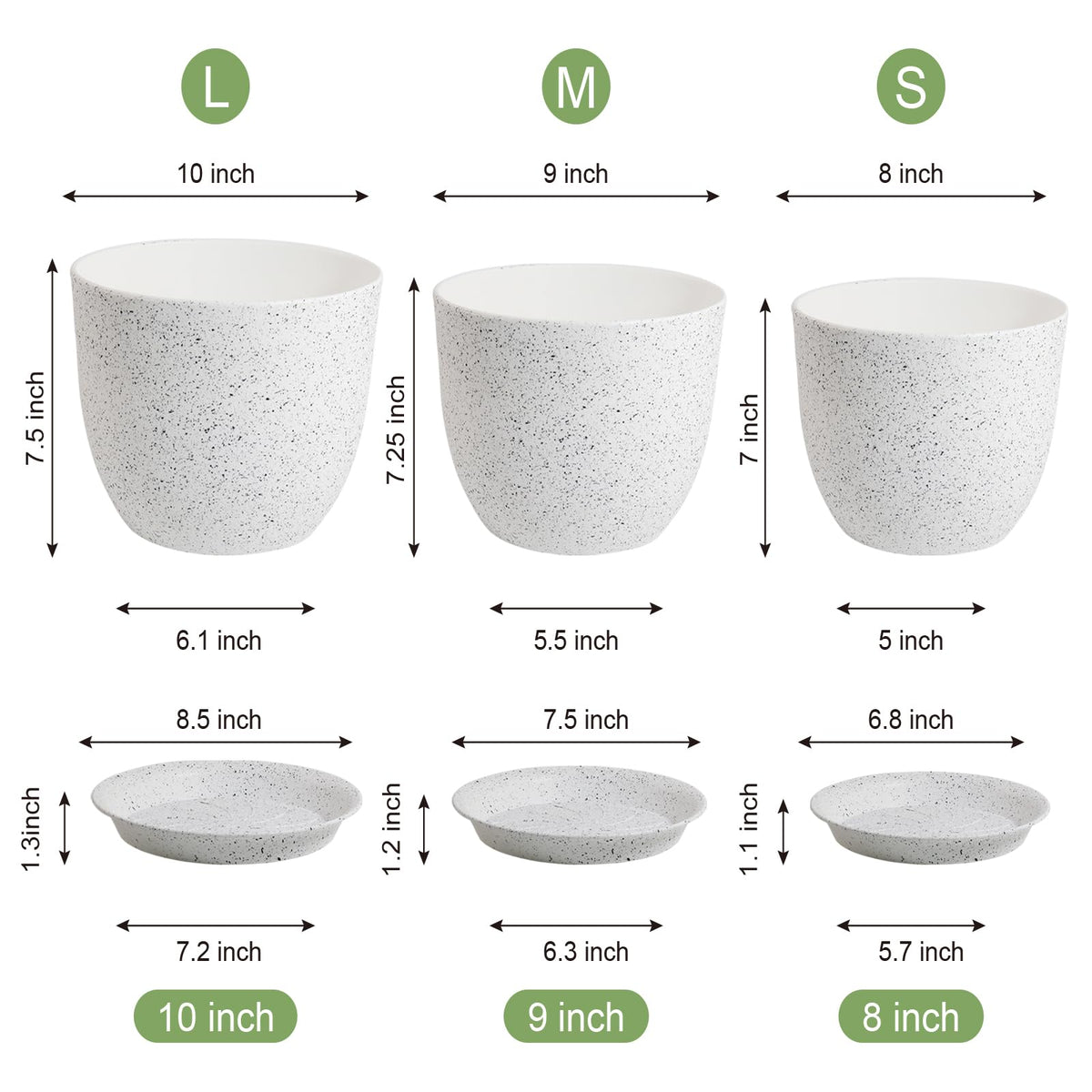 WSMKSZ 8 inch speckled white plant pot with drainage holes for versatile decor.