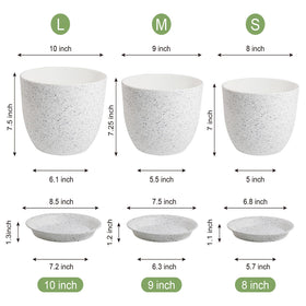WSMKSZ 8 inch speckled white plant pot with drainage holes for versatile decor.
