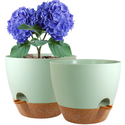 WSMKSZ 8-inch self-watering pot top view with dual reservoir for steady moisture.
