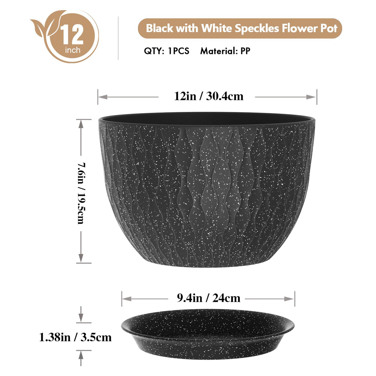 WSMKSZ black with white speckles pot blends with any room decor