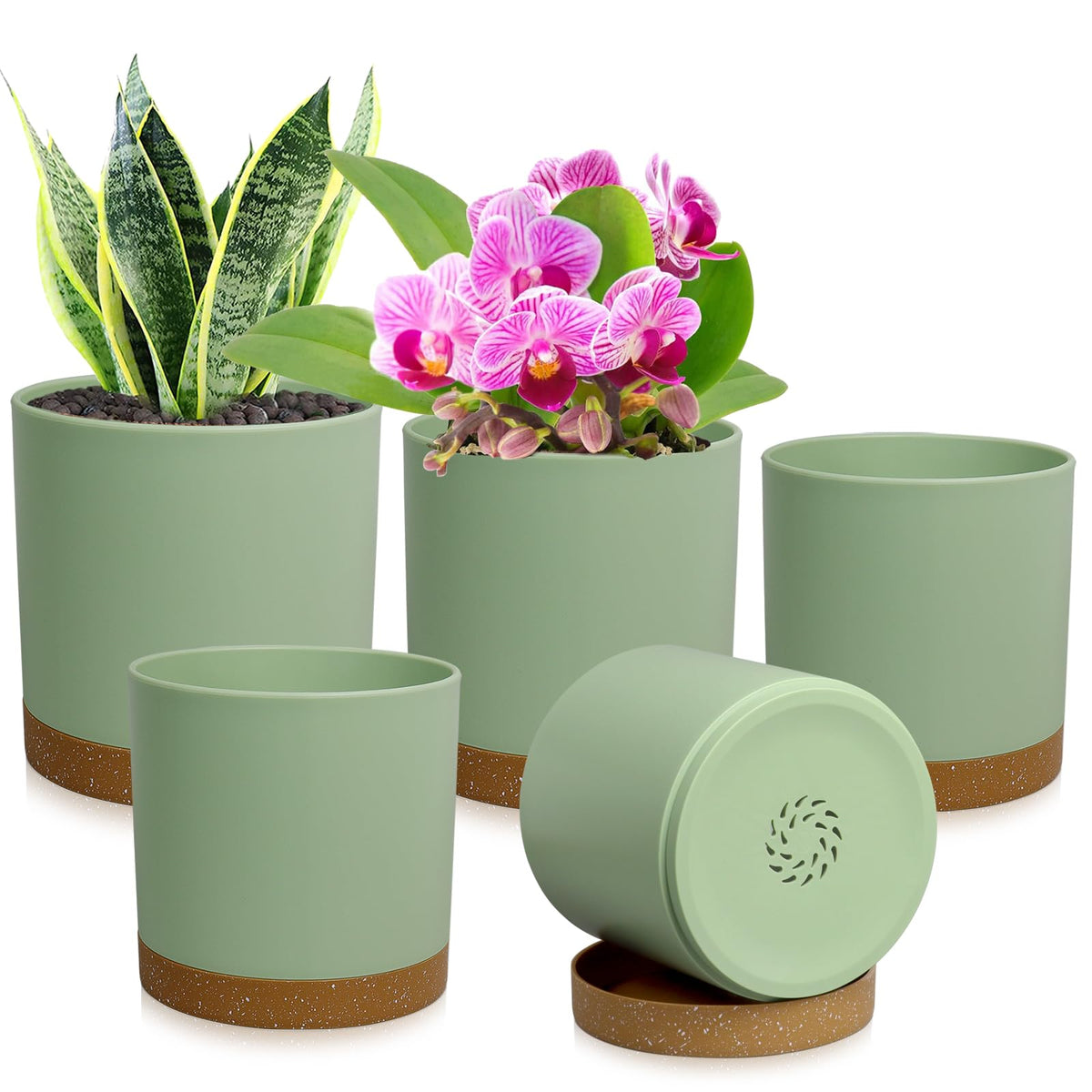 WSMKSZ cylindrical 7-inch planter in green-brown, ideal for patios and desks.