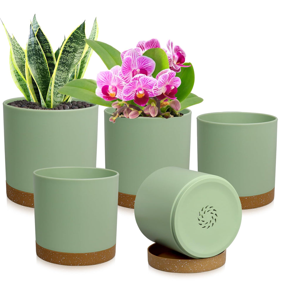 WSMKSZ cylindrical 7-inch planter in green-brown, ideal for patios and desks.