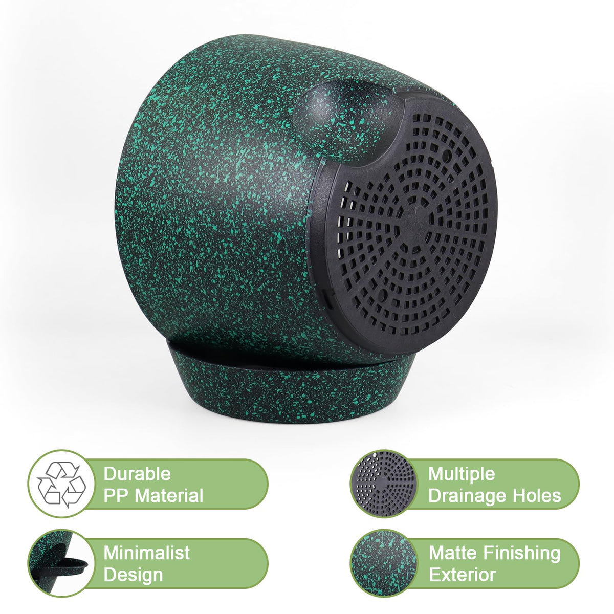 Deep reservoir supports 1–2 weeks of moisture for vacation plant care.