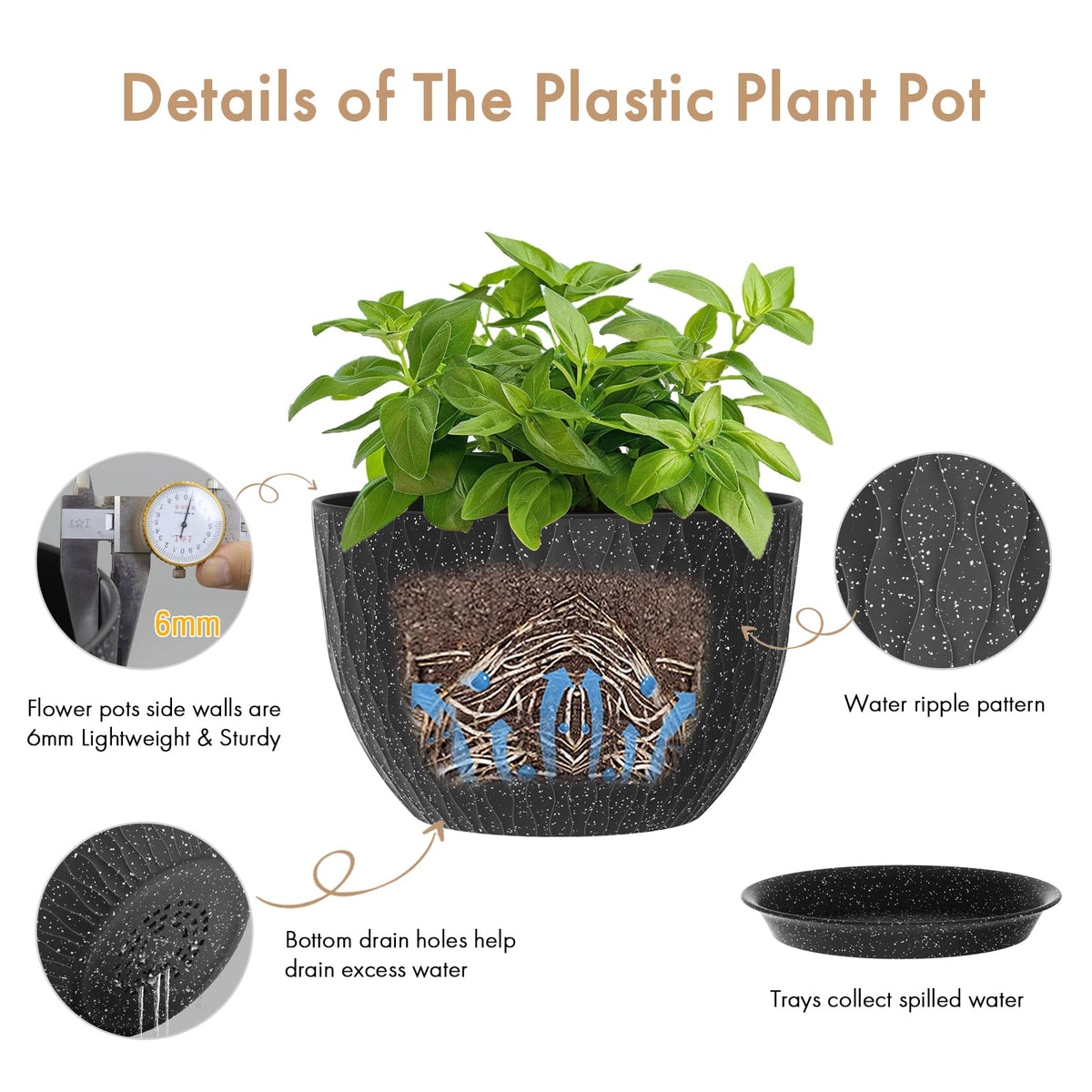 WSMKSZ drainage holes and saucer prevent overwatering and keep surfaces dry