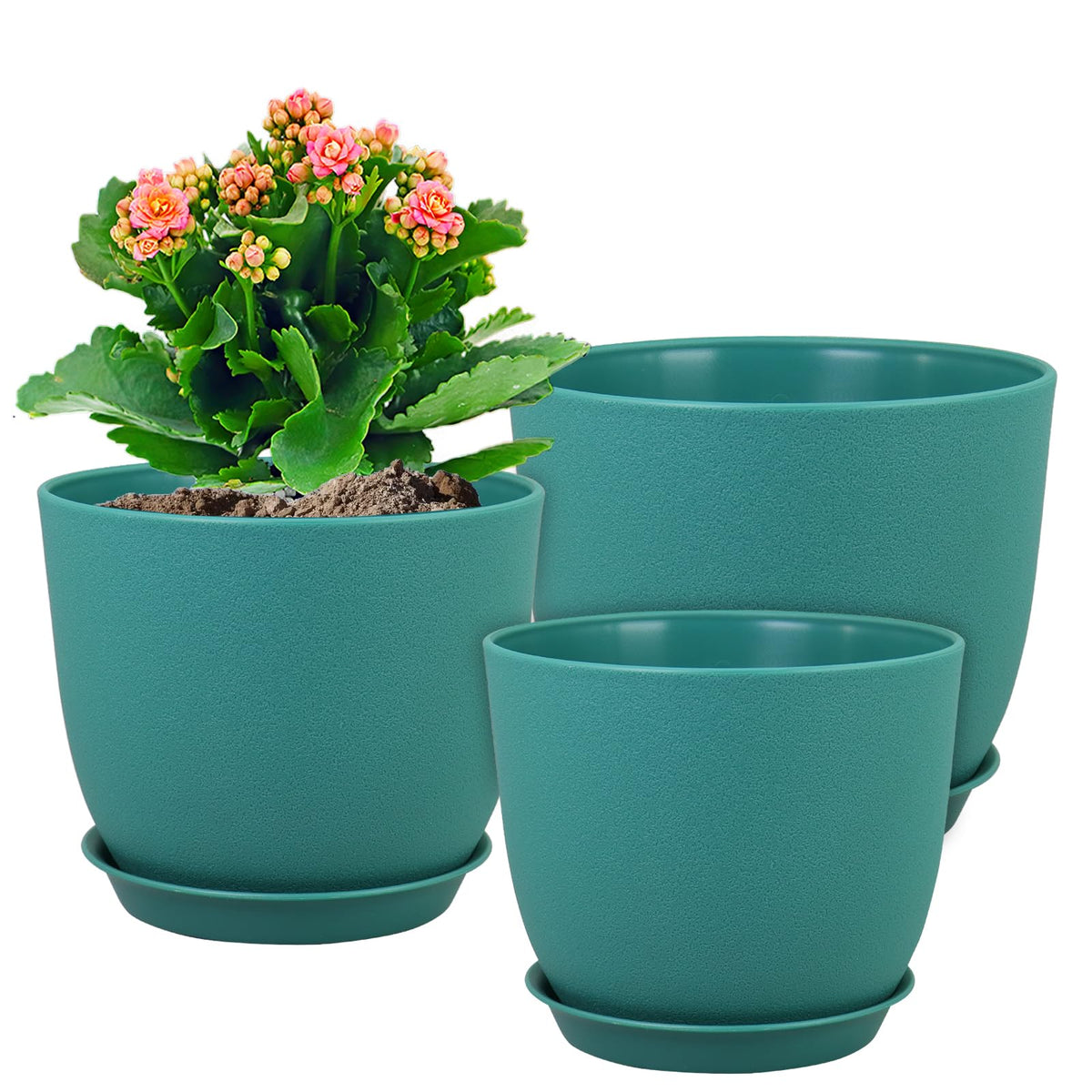 WSMKSZ large 12-inch blue-green flower pot with drainage holes for healthy indoor plants