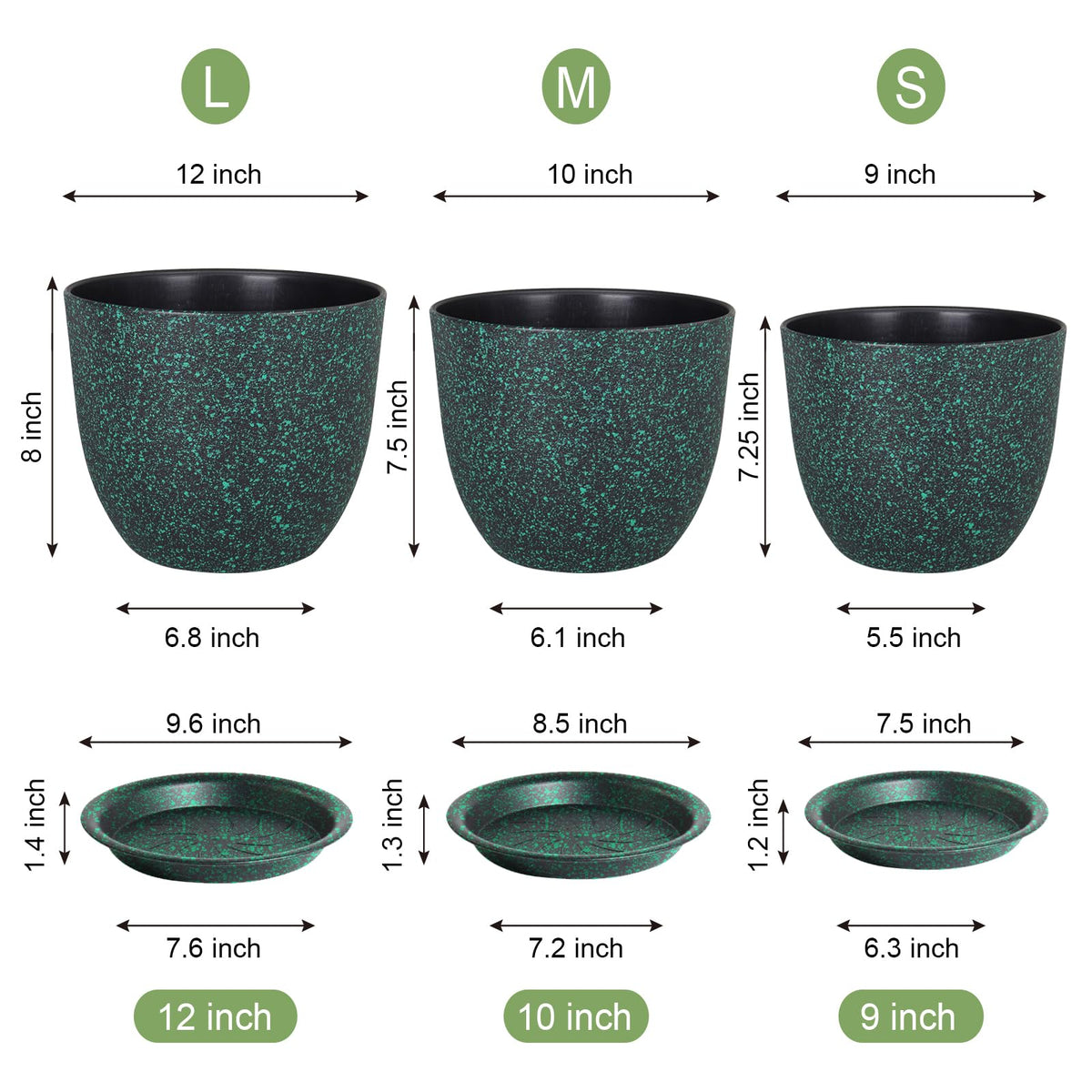 WSMKSZ large flower pot 9-inch ideal for compact shelves and windowsills