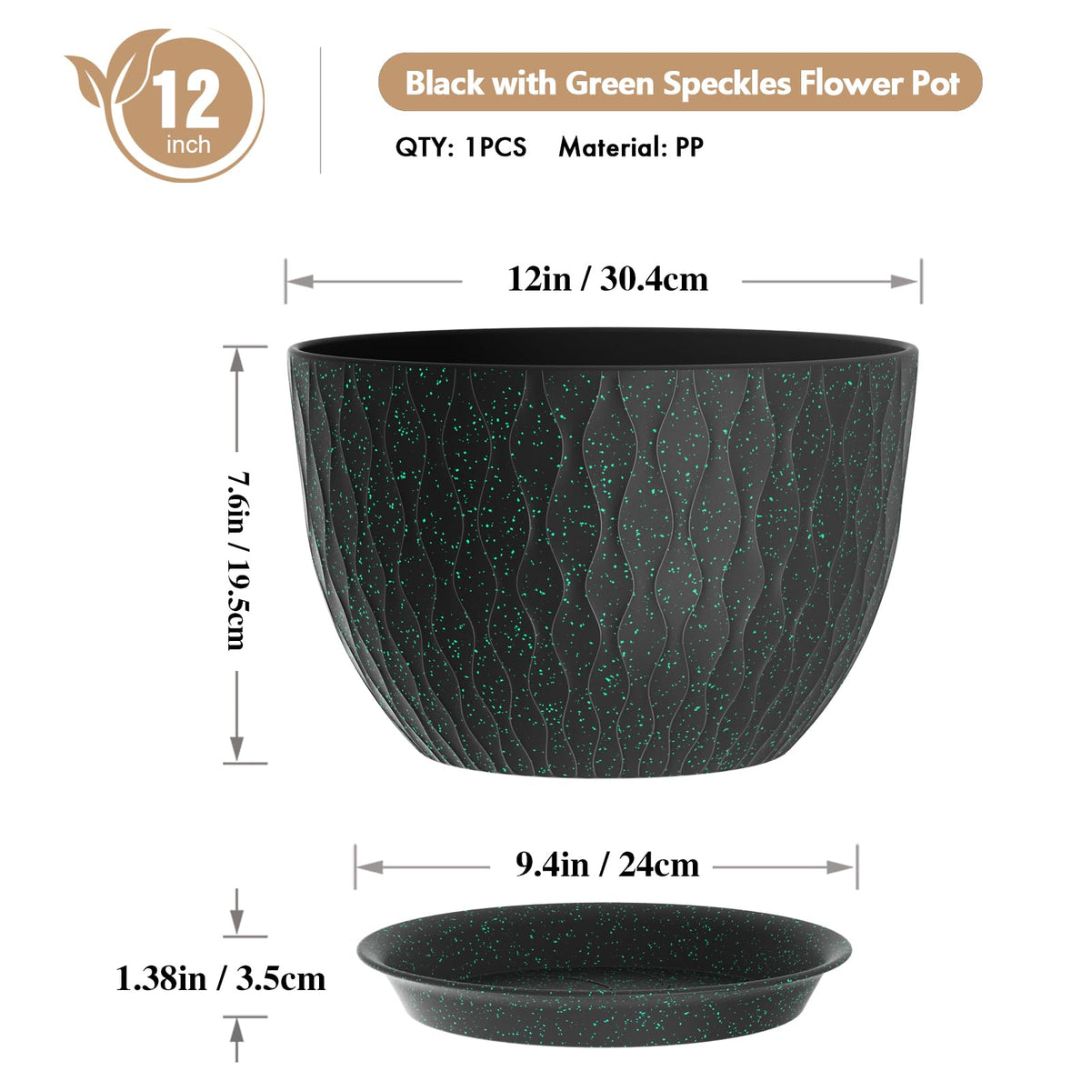 WSMKSZ planter with drainage holes and saucer suitable for indoor or outdoor use.