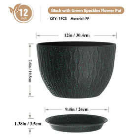 WSMKSZ planter with drainage holes and saucer suitable for indoor or outdoor use.