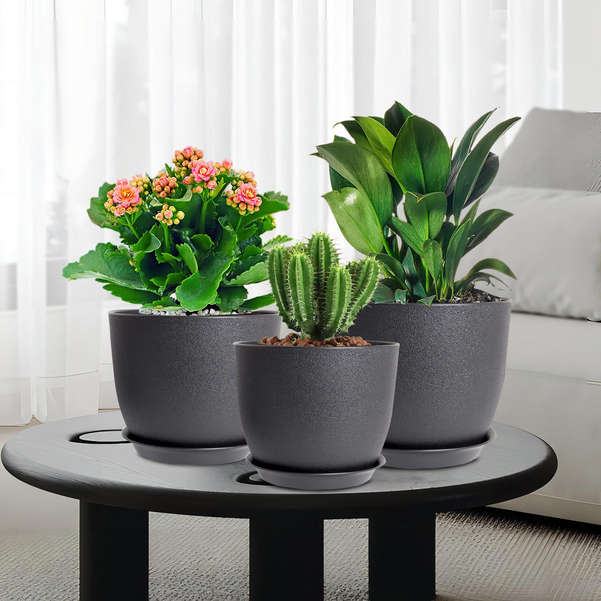 WSMKSZ black plant pot ideal for patios and decks