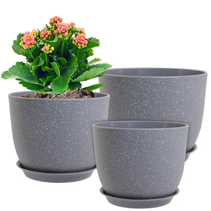 WSMKSZ 10in speckled grey plant pot with drainage holes for healthy roots