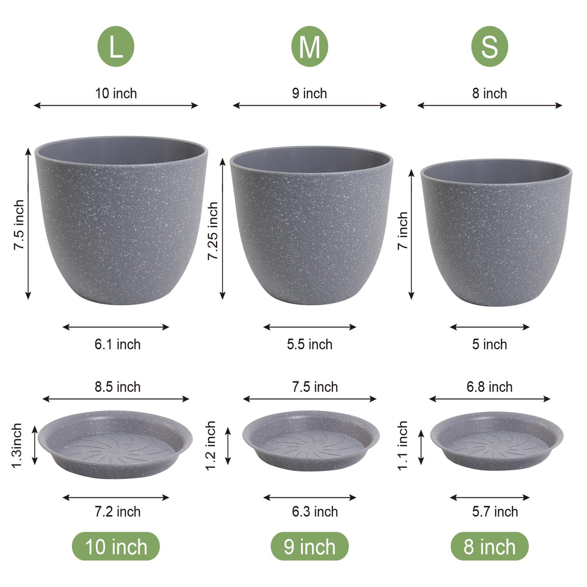 WSMKSZ 8in speckled grey pot for compact indoor plants