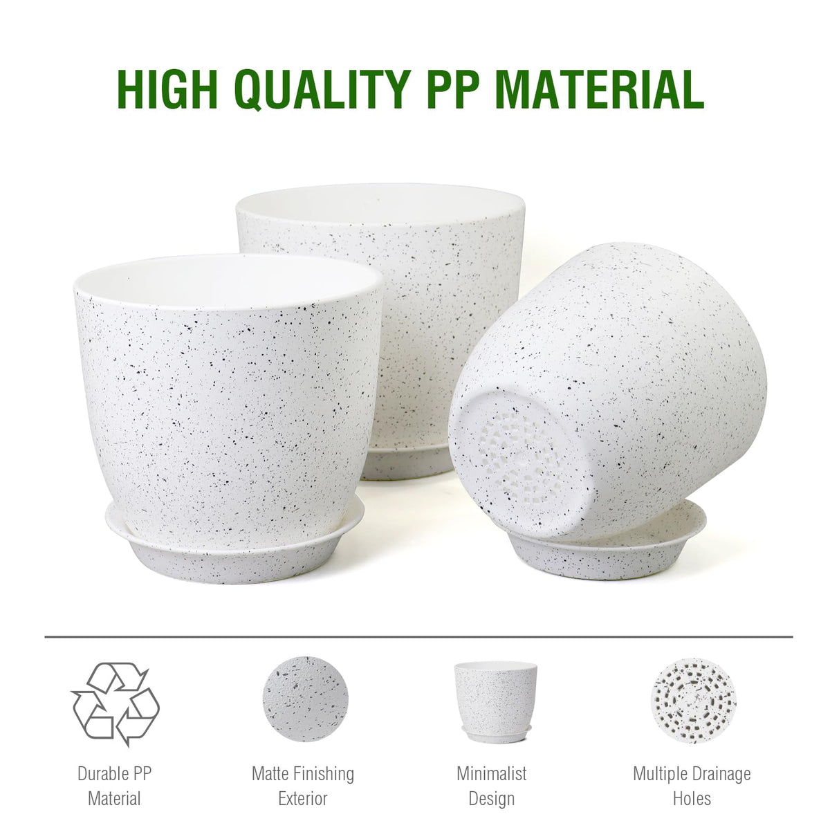 WSMKSZ plant pot with drainage holes and saucer shown for tidy moisture control.
