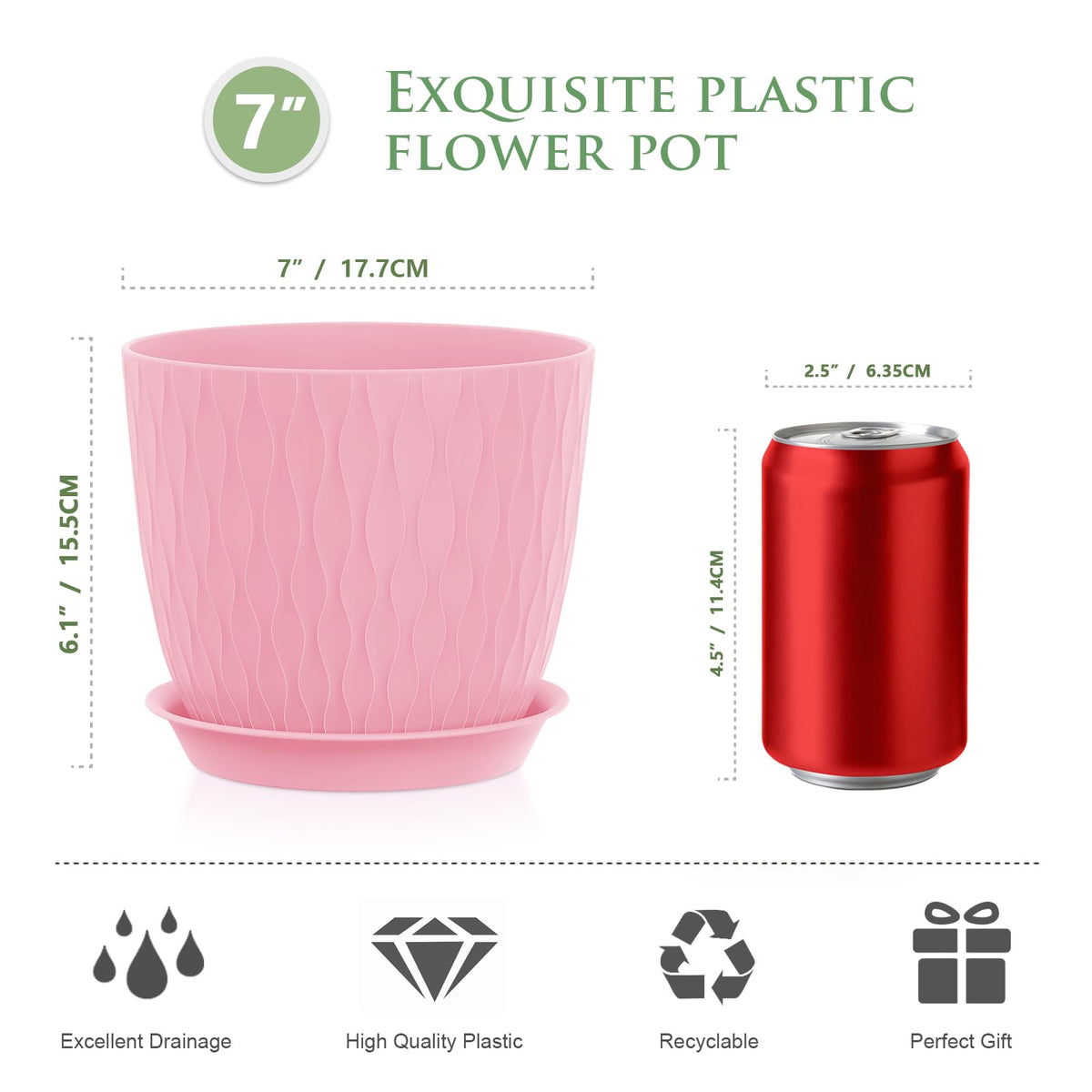 WSMKSZ plastic planter with drainage holes for healthy root airflow.