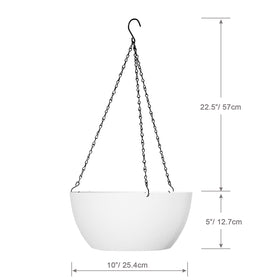 WSMKSZ round white hanging planter with chain for porch or balcony decor